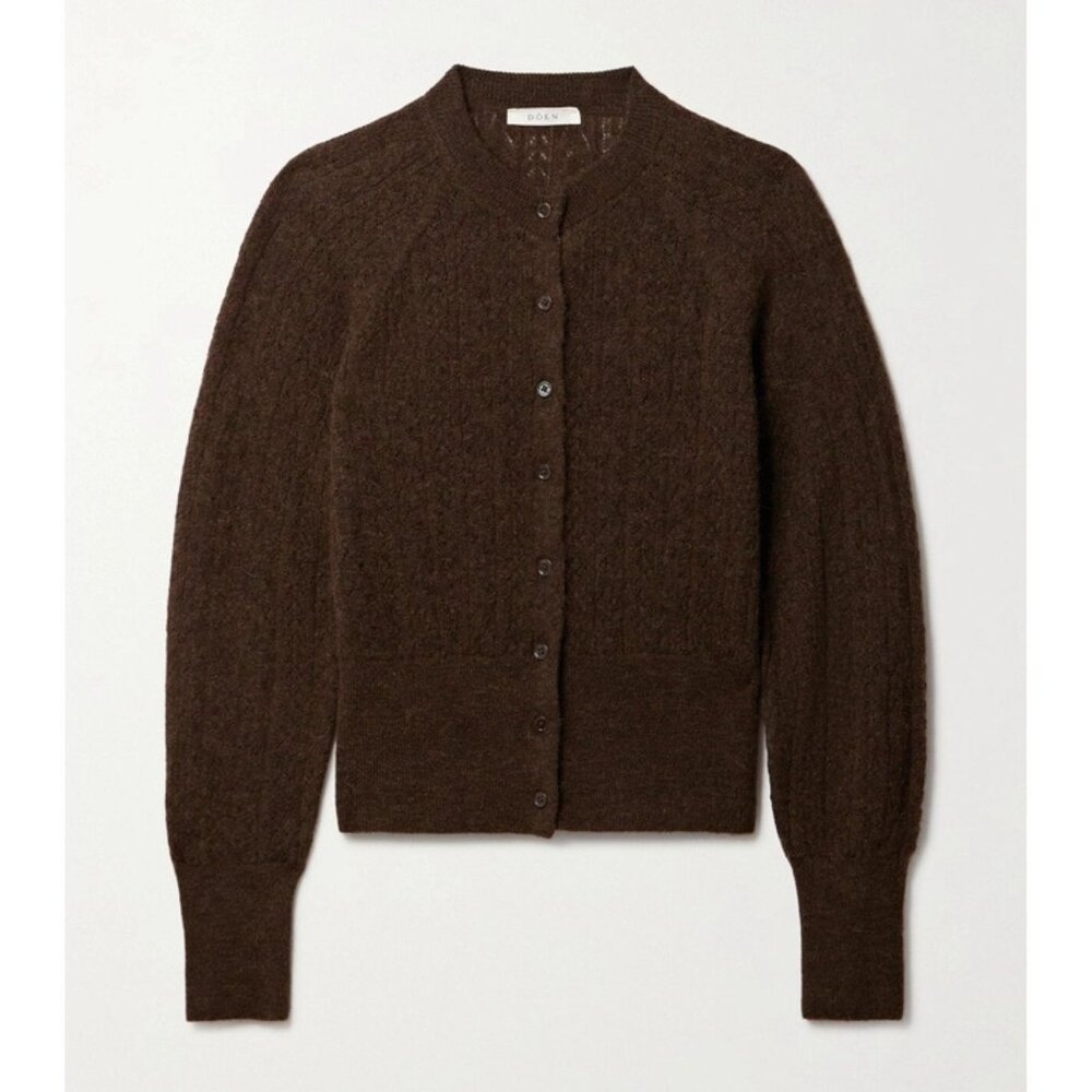 Doen Eileen Brown Alpaca Blend Button Front Cable Knit Cardigan in Dark Cacao - Picture 2 of 11